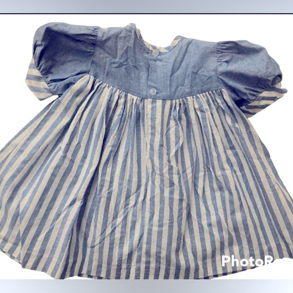 Vintage 80s Blue and White Stripe Sailor Style Dress 12moths EUC - Picture 3 of 6